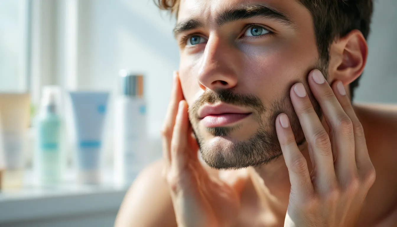 Représenatation de routine soin du visage homme peau grasse