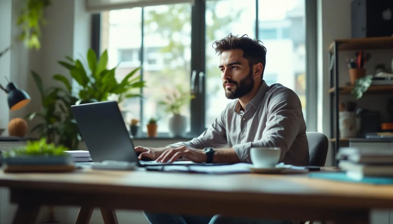 Représenatation de conseils pour améliorer la gestion du temps en télétravail homme